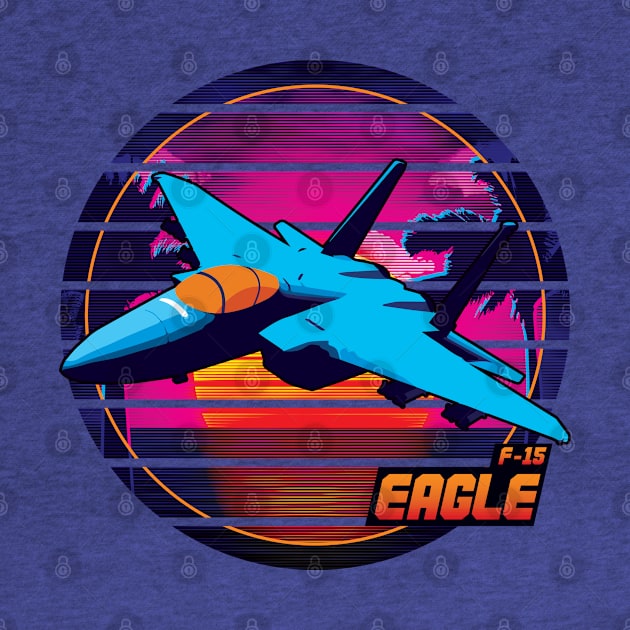 Neon Retro F-15 Eagle by patrickkingart